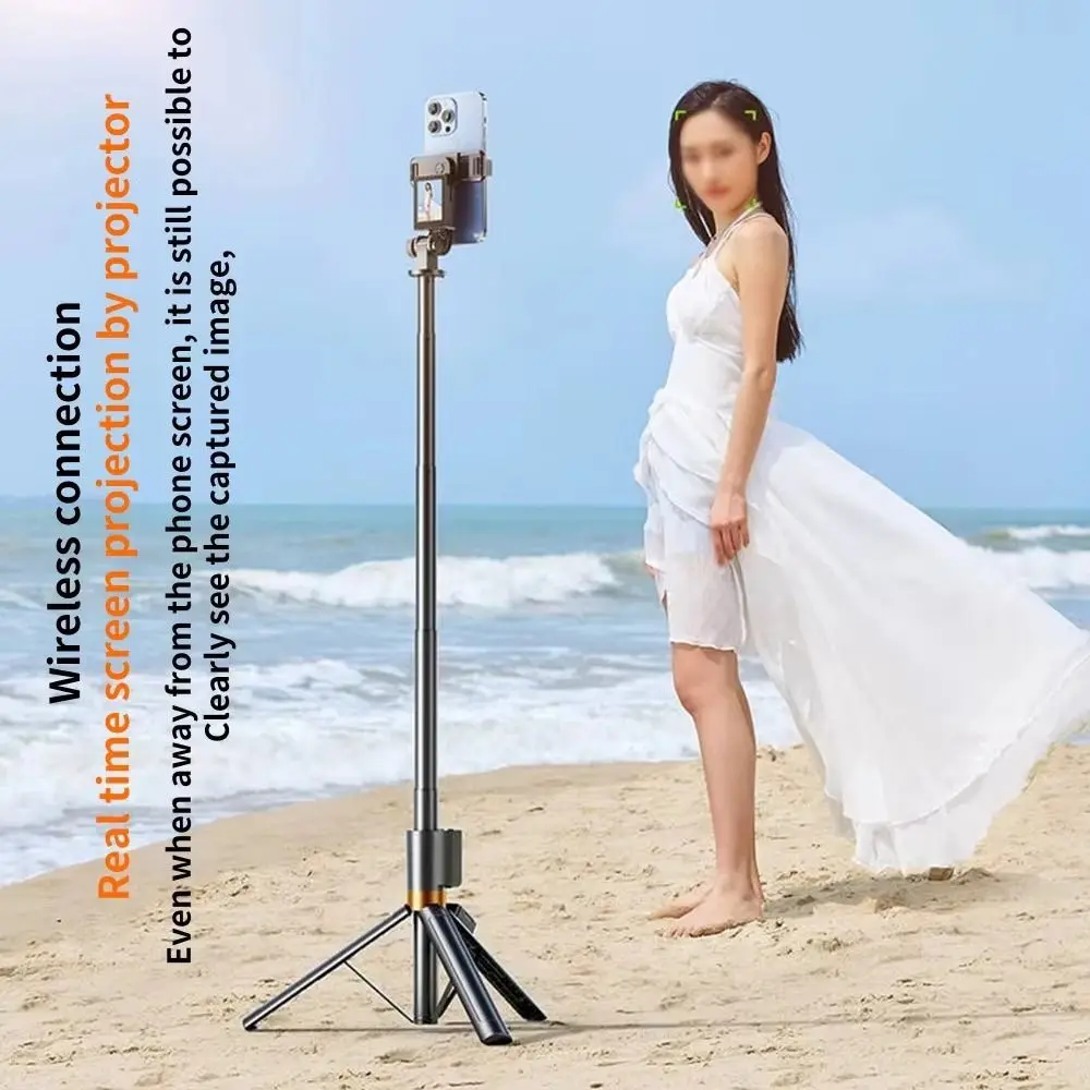 Treppiede portatile estensibile, design leggero, base stabile, bastone per selfie, rotazione a 360°, altezza regolabile, telecomando._voghion.com