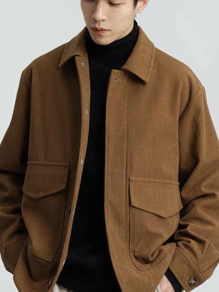 

Elegant Corduroy Jacket 2024 Spring Autumn Men's Vintage Preppy Korean Coat Casual Trend Cityboy Bomber