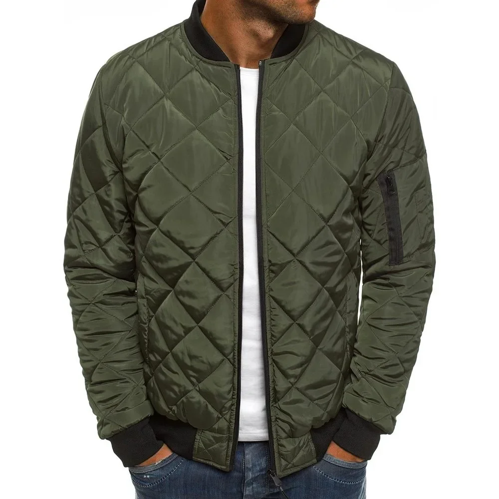 

Autumn and Winter Men's Solid Color Jacket Fashion Cotton Clothing Diamond Grid Design Personality Versatile Coat Men Clothing