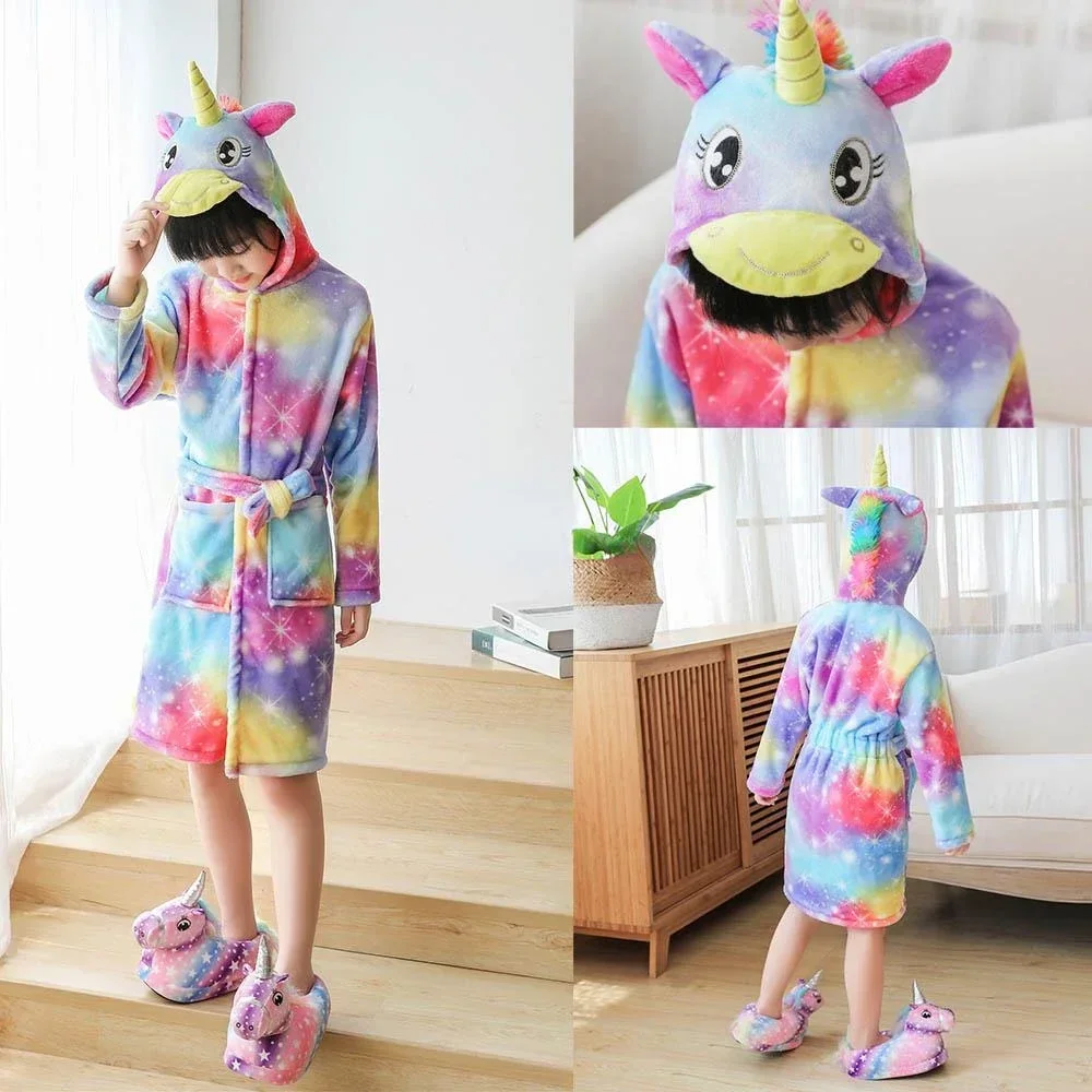 Winter Peuter Meisje Badjas 3 Tot 4 5 6 7 8 9 10 Jaar Kinderen Pyjama Voor Tieners Zacht Warm Regenboog Kinderen Handdoek Gewaden Homewear