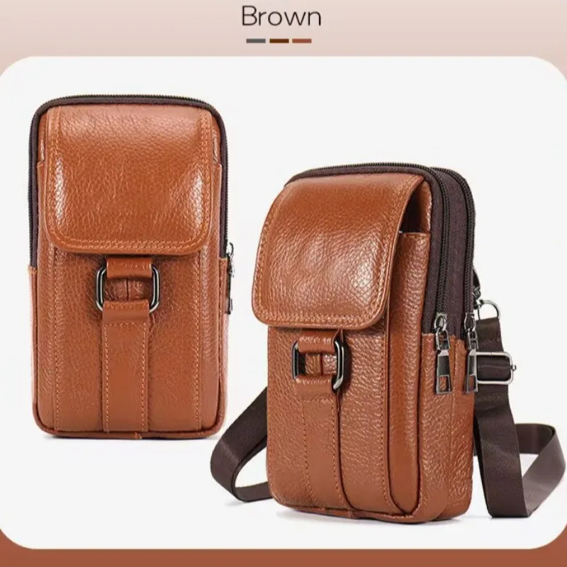 Men's Mobile Phone Waist Bag Outdoor Work Chest Bag PU Cigarette Case Key Chain Wear Belt Backpack Sport Hiking Portable Satchel