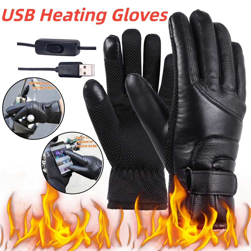 

Winter USB Heating Gloves Men Women Ski Full Finger Electric Heated Gloves Cycling Touchscreen Gloves Motorcycle Warmer Gloves