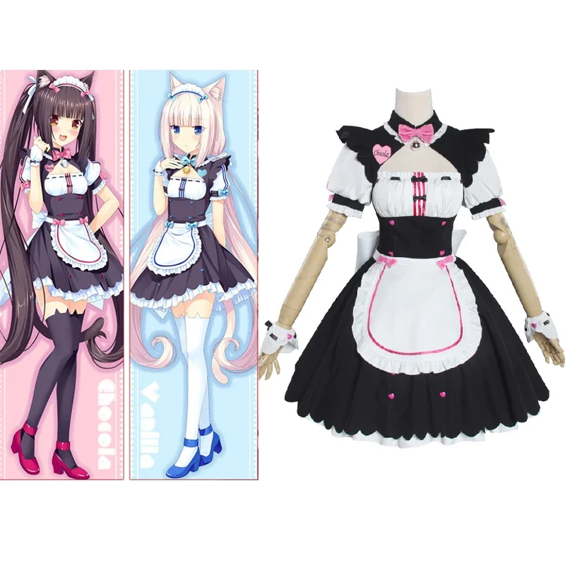 

Disfraz de Anime NEKOPARA para mujer, vestido de sirvienta, игра chocolate, Vanilla, gato, Neko, cola larga de careras