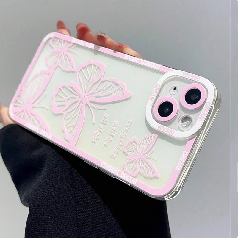 Pink Butterfly Pattern Phone Case For iPhone 16 14 13 12 11 15 Pro Max 7 8 Plus XS XR X SE 2022 Personalized Border Soft Cover 3