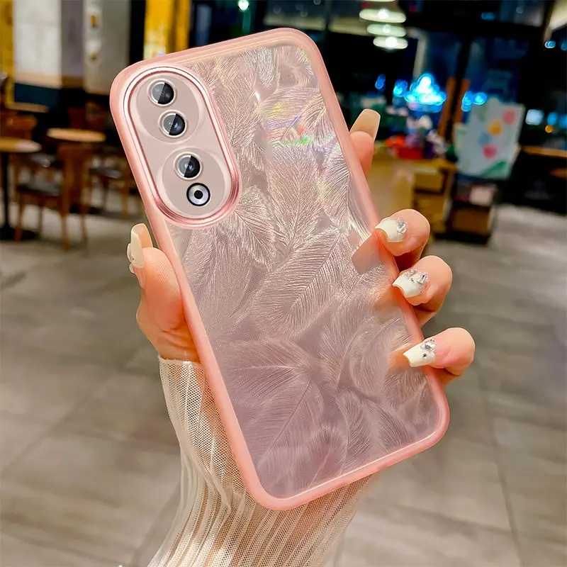Glitter Feather Pattern Silicone Soft Case - Elegant Back Cover