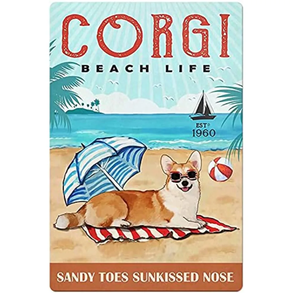 Funny Dog Metal Tin Sign Bulldog Coppia Beach Club Sandy Paws Poster Stampato Salato Bar Cafe Kitchen Home Art Decorazione Della Parete