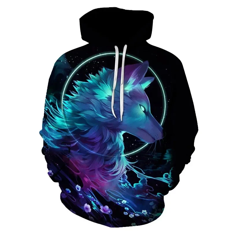thumbnail image 1 of Sudadera con capucha de moda para hombre, estampado de lobo animal, jersey estampado en 3D, tendencia urbana, hip hop, otoño, manga larga, ropa de gran tamaño para hombre, 1 of 5