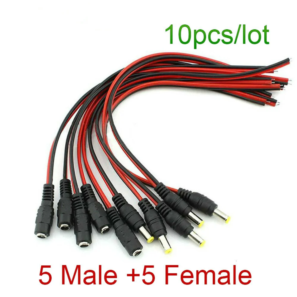 10 pz/lotto 2.1x5.5 Mm maschio femmina spina 12V Dc Power Pigtail Cable Jack per Cctv Camera connettore estensione coda 12V DC Wire