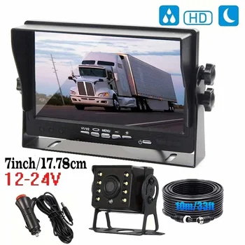 Telecamera posteriore universale per auto con monitor da 7 pollici 12-24v per camion, schermo HD, visione notturna a LED, impermeabile, sicurezza per autobus
