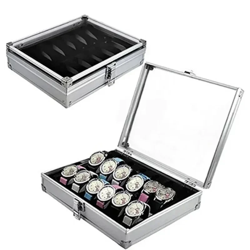 Watch Storage Box Aluminium Watches Box 12/6 Grid Slots Jewelry Watches Display Storage Box Square Case Suede Inside Rectangle Watch Holder