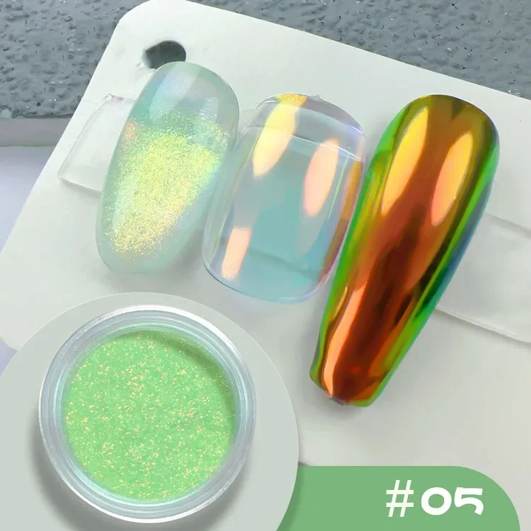 1 Jar Iridescent Pearl Effect Nail Art Powder - Mirror Chrome Aurora Mermaid Finish