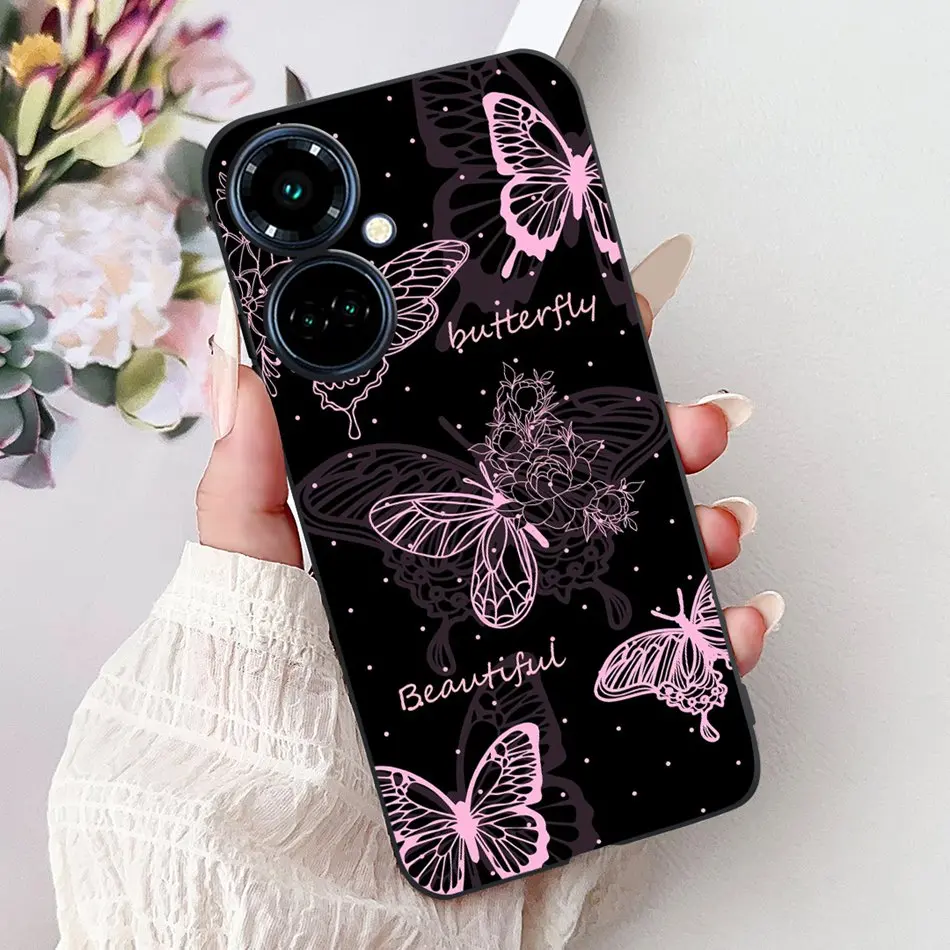 Elegant Butterfly Cat Black Silicone Soft Phone Case