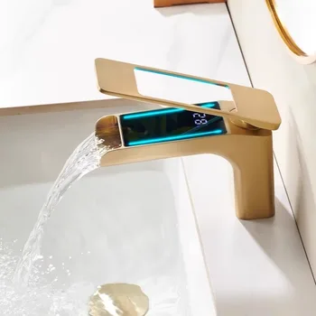 ก๊อกน้ำในห้องน้ำพร้อมหน้าจอดิจิตอล อ่างล้างหน้าแบบมีก๊อกน้ำร้อนและน้ำเย็น ตู้ห้องน้ำ อ่างล้างหน้าสีเทาเมทัลลิก 1