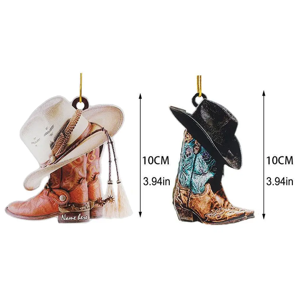 Fashion Cowboy Boots Hat Car Pendant Mini Car Rearview Mirror Hanging Ornament Auto Interior Accessories Home Decor Gift