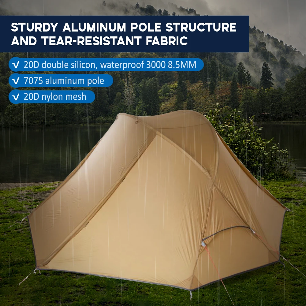 1 Person Tent Lightweight Backpacking Tent with Elevated Platform Double layer for 4 Season