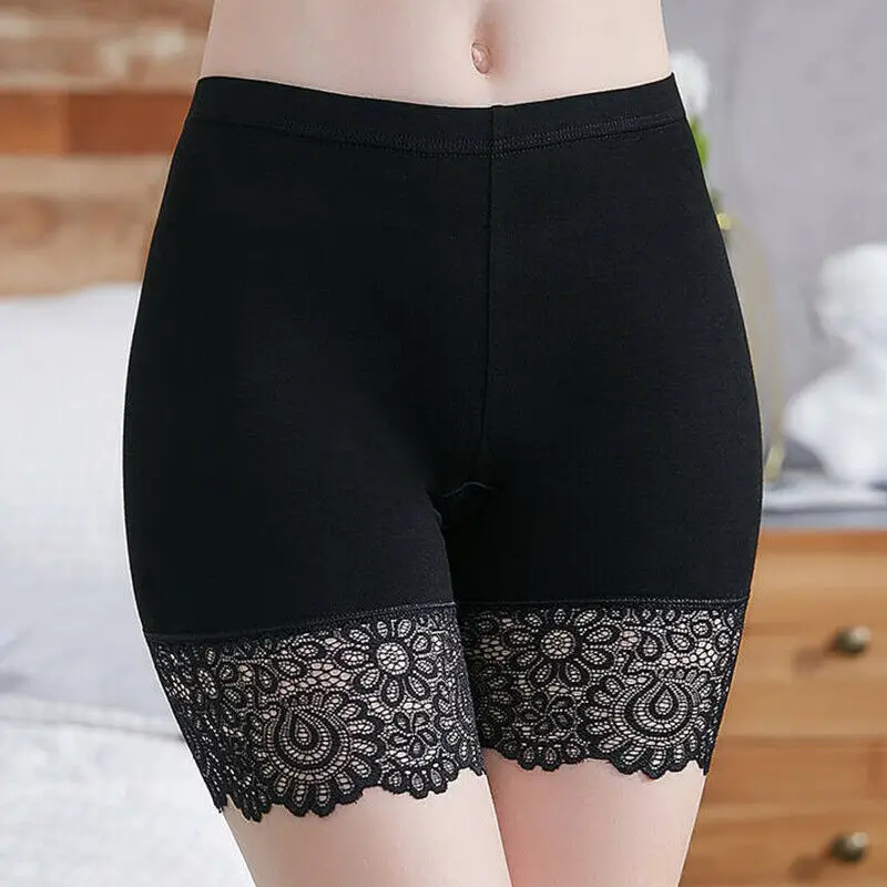 Women Elastic Safety Underwear Sexy Lace Panties Anti Chafing Under Shorts Mid Waist Seamless Soft Cotton For Lady