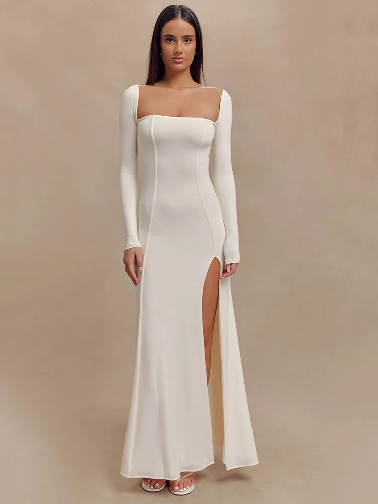 Elegant Long Sleeve Bodycon Party Evening Dress Female Sexy Split Tight Women Vestido Autumn/Winter New Clothing