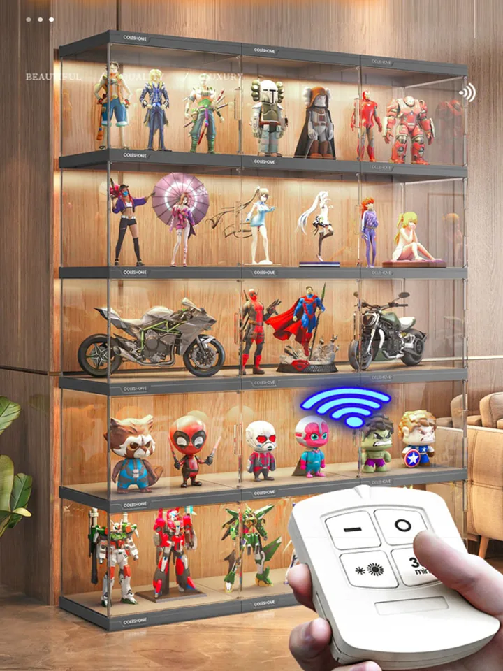 HEYJOY Vitrine Transparente En Acrylique Pour Figurines Action Pop - 2 Niveaux - Protection Contre La Poussière - Base En Bois Pour Funko Pop - 26 X 12 X 29 Cm