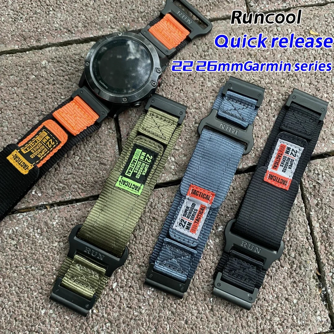For Garmin Tactical Nylon Strap Fenix 5X 7X Pro 6X Pro 22mm