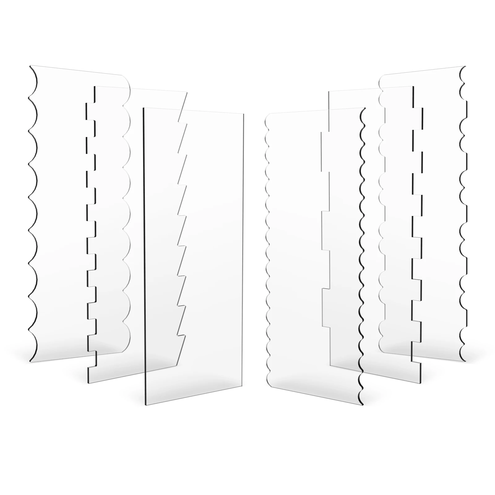 6Pcs Cake Scraper Set Acrylic Cake Edge Smoother Tool with 11 Patterns Cake Decorating Contour Scraper Cake Stripes Edge Contour