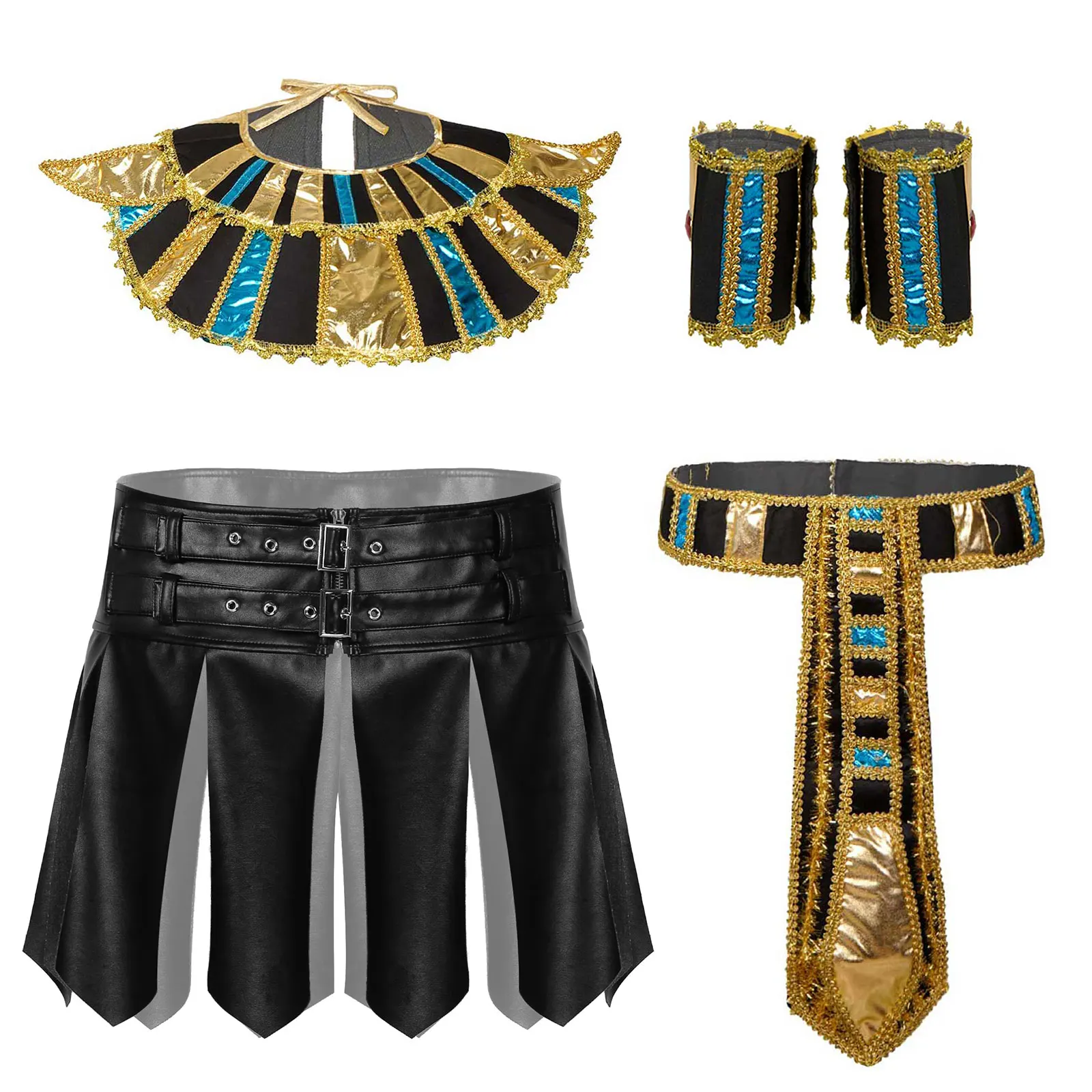 Halloween Egyptian Pharaoh Men’s Costume Adult King of Egypt Outfit Lingerie Set Egypt Cosplay Performance Theme Party Clothes