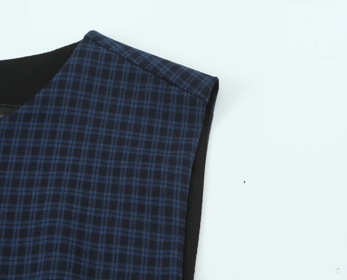 Women O-Neck Sleeveless Nipped Waist Slim Layered Ruffles Splice Fashion Elegant Plaid Hot Girl Sexy Vest Mini Female Dress