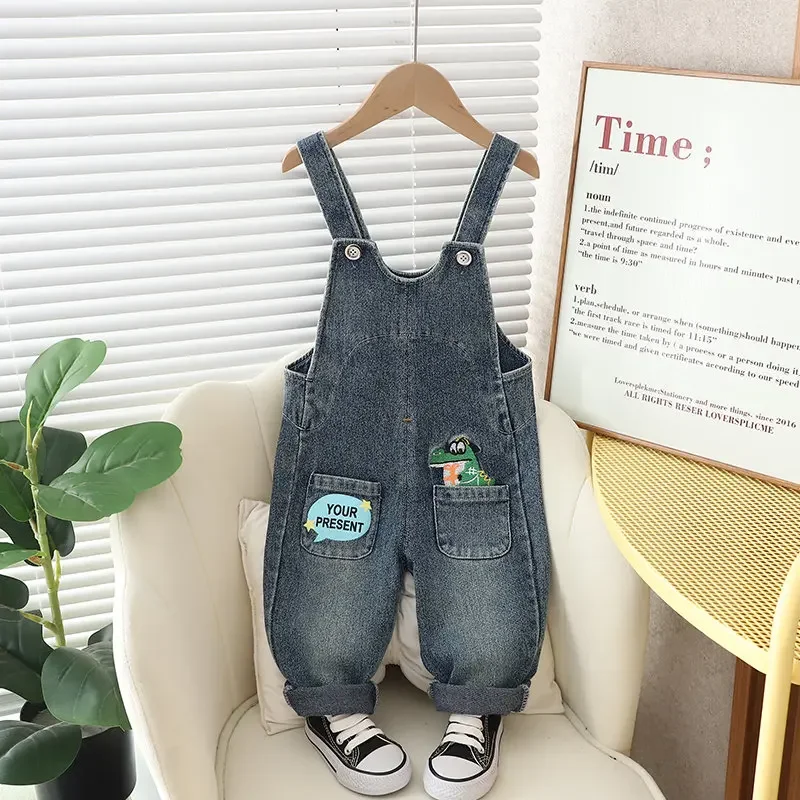 New Spring Autumn Cotton Cartoon Pattern Children Boys Girls Fashion Denim Camisole Pants Kid Overall Long Pants 0-5 Years