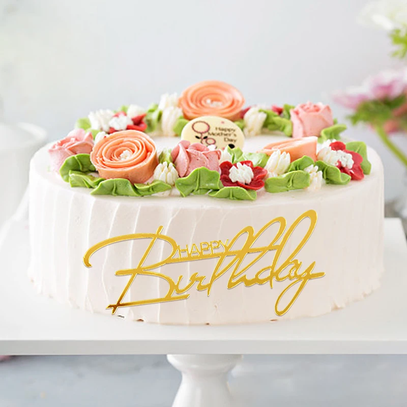 WLLHYF 3 Stu00fcck Happy Birthday Tortendeko Acryl Quadratisch Cupcake Topper Geburtstag Kuchen Deko Fu00fcr DIY Desserts Dekoration Mu00e4dchen Kinder Hochzeit Mutter(Silber, Gold, Rosu00e9gold