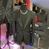 Customized Beaded Crystals Men Suits 2 Pieces Sets Groom Wedding Tuxedos Peaked Lapel Male Prom Blazers Slim Fit Costume Homme 1