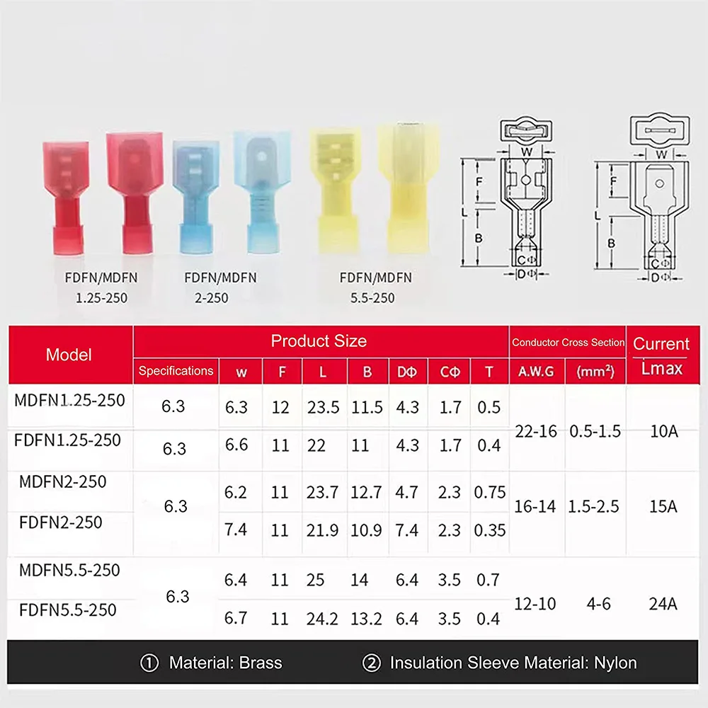 Crimp Terminal Set With Tool 340-Piece Nylon Spade Connector Kit - Insulated Quick Disconnect Terminals With Tool Insulated Male Female Connectors