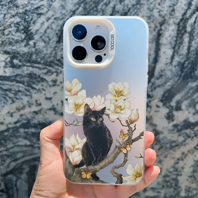 Katze unter Blumen Handyhülle für iPhone 13 11 12 Pro Max Mini 17 16 15 14 Plus Pro Max Stoßfeste Laser-Rückabdeckungen Fundas – Detail 7
