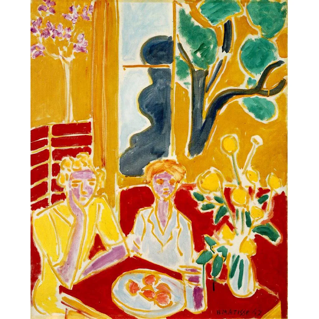 

Henri Matisse paintings,Two Girls in a Yellow and Red Interior,Fauvism style art painting on canvas Wall art for dining room