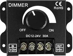 LED Dimmer Switch - Brightness Adjustable Controller for Single Color LED Strip Lights (Iron Shell 30A)
