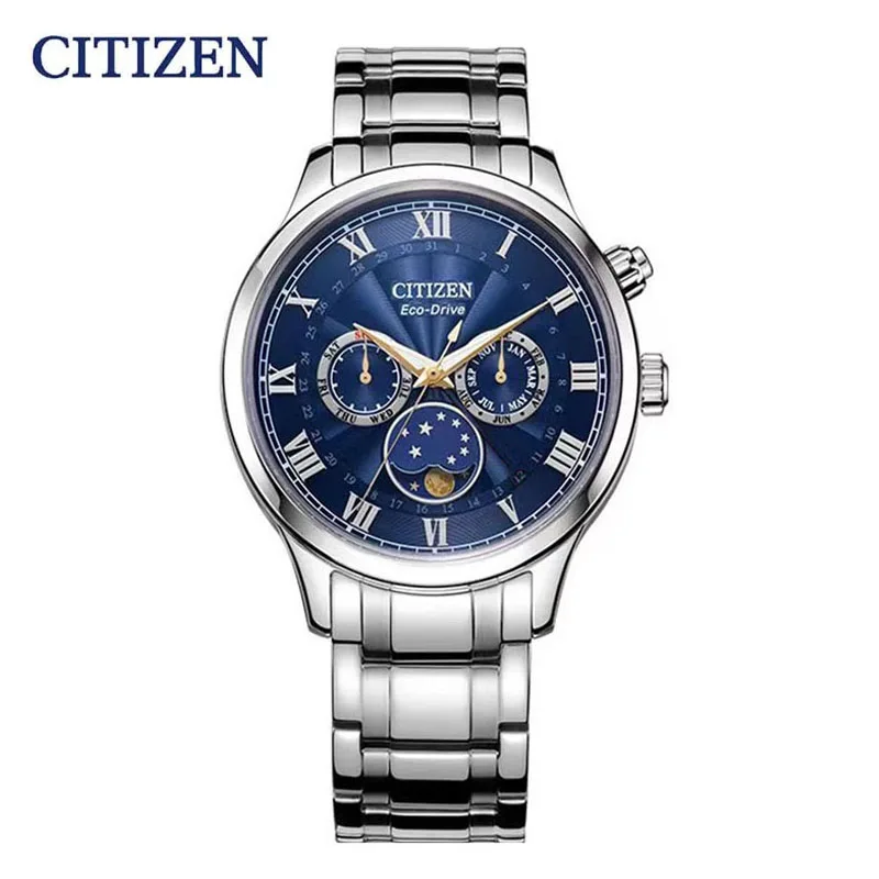 

Citizen Watch for Men New Quartz Brown Leather Strap Date Calendar Moon Phase Waterproof Luminous Quartz Fashion Men's Watches