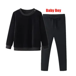 AS Velour Collection: Family Matching Clothes for Kids - Autumn Edition (Black baby boy set)