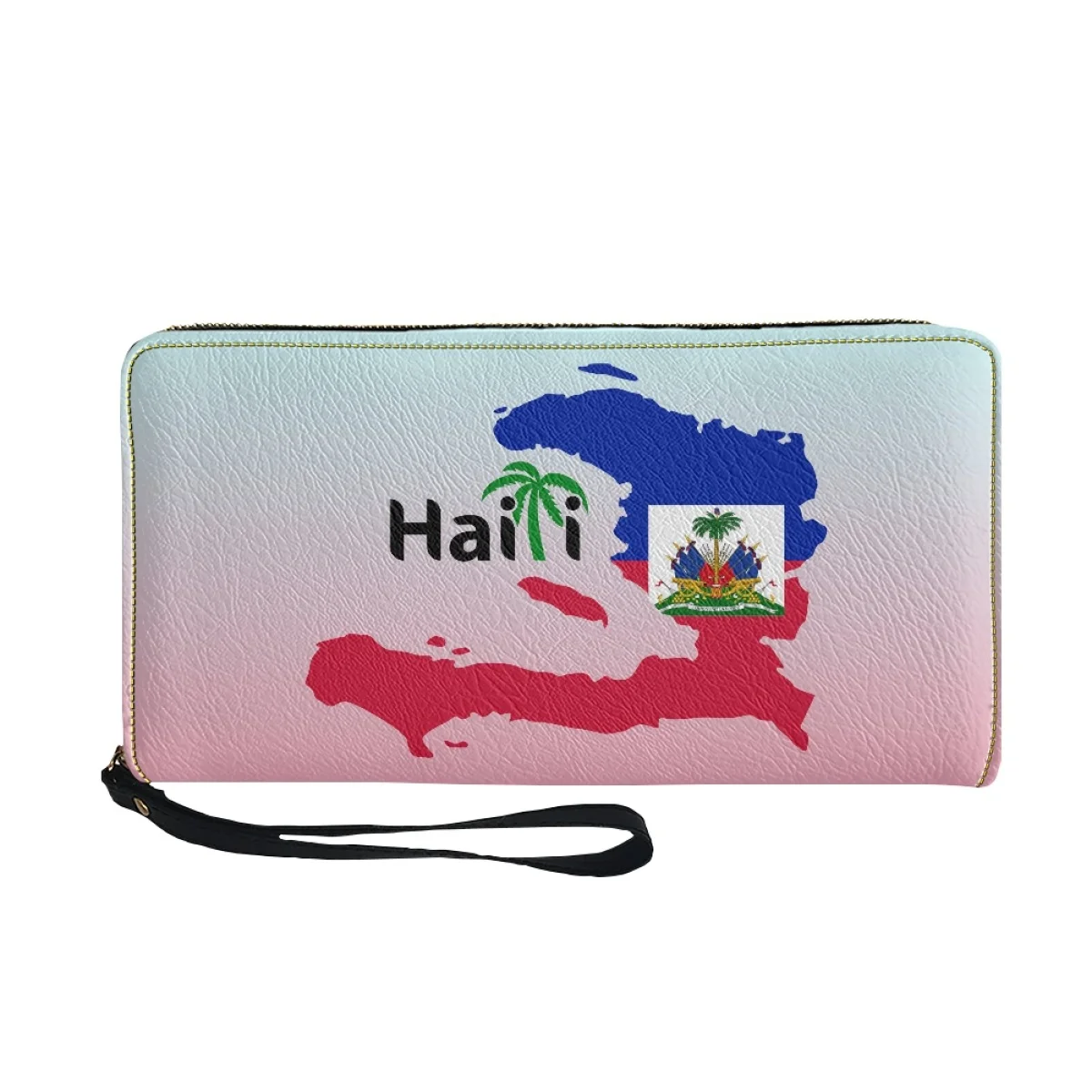 

Haiti Flag Print Purse Gradient Color Long Women’s Wallet Daily High Quality Polyester Zip Tote Bag Bank Card Wristlet Billetera