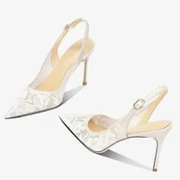 Baotou Sandals Women's Spring/Summer 2025 New Style Shallow Mouth Sexy Thin Heel High Heels Pointed Mesh Breathable Single Shoes 1