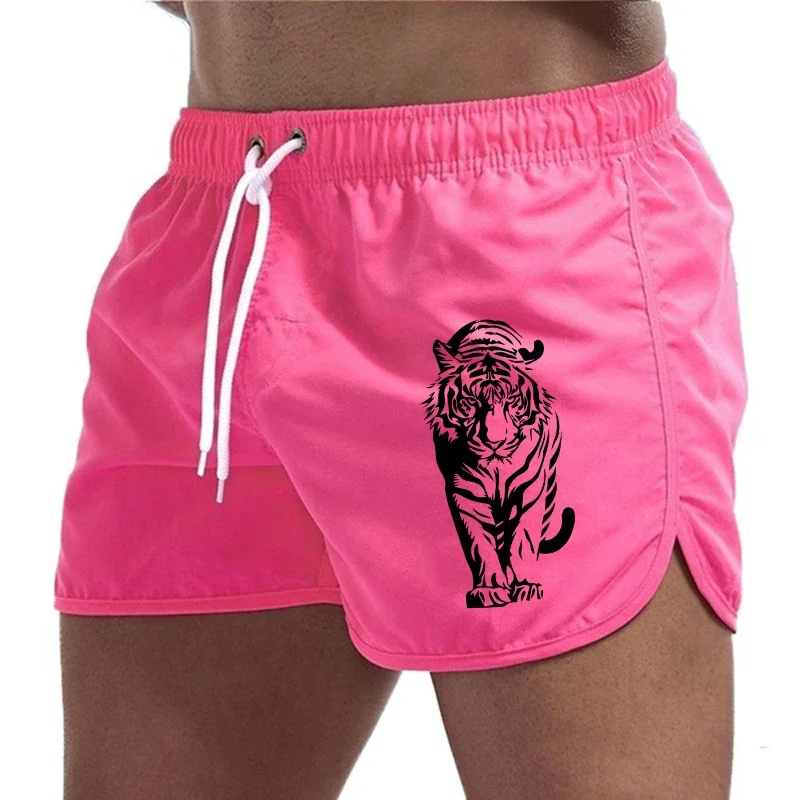 Mens Beach Shorts Tiger Design Quick Dry Running Cycling