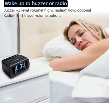 Digital Alarm Clock with FM Radio, USB Charging, Dimmer Display, Sleep Timer, Temperature and Battery Backup for Bedroom 5