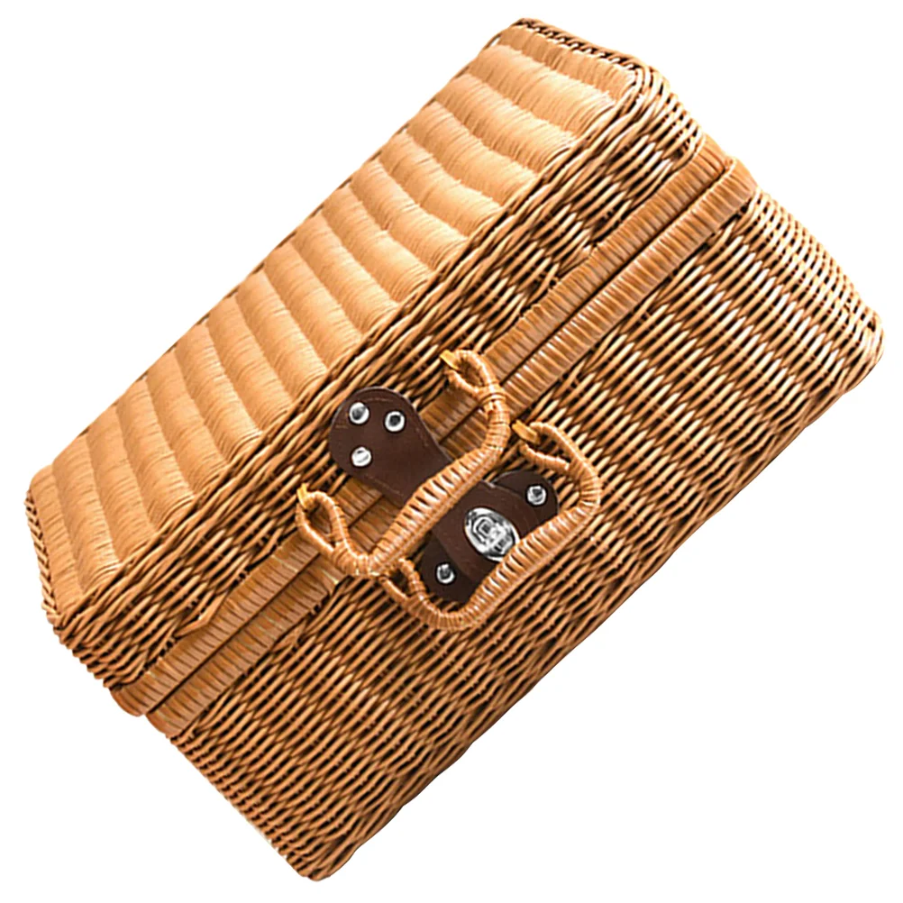 

Imitation Rattan Suitcase Woven with Lock Suitcases Wicker Picnic Basket Rectangle