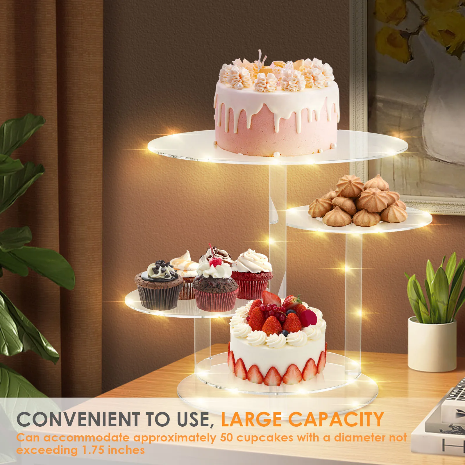 4 Tier Acrylic Cupcake Stand Transparent Cake Holder Dessert Display Holder Large-Capacity Cupcake Tower Stand For Wedding Party