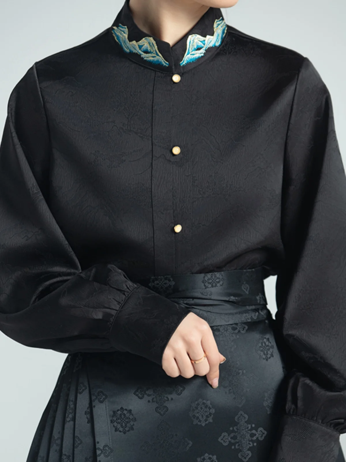 

Embroidered Shirt Dark Jacquard Machine Embroidery Cardigan Shirt Women's Han Chinese Clothing Daily