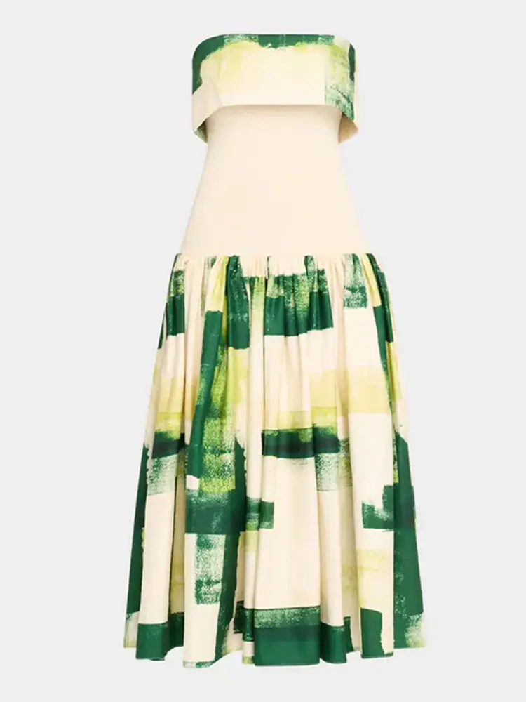 Elegantes trägerloses Maxikleid für Damen, Sommer, neuer Farbblock, ärmellos, offener Rücken, Patchwork, lange Kleider, schickes, lässiges, tägliches Outfit