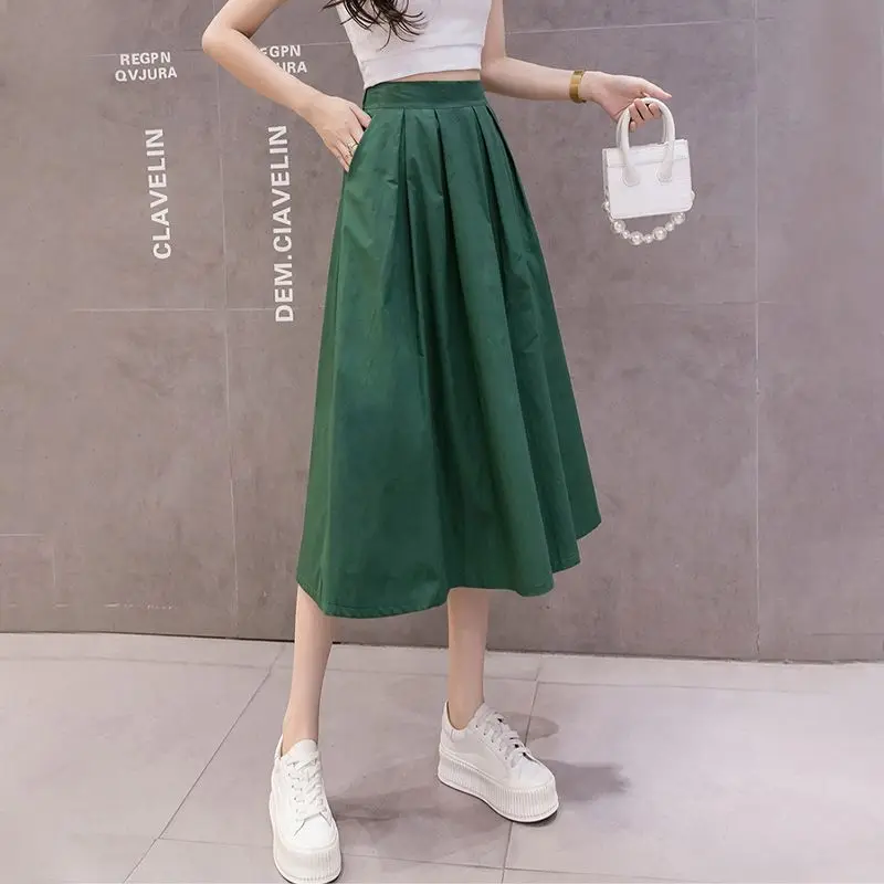 Women's Skirt Long High Waist Skirts for Woman Midi Green Maxi
