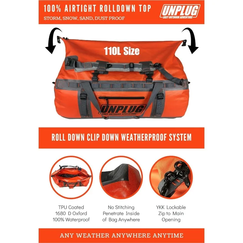 UNPLUG Ultimate Adventure Bag -1680D Heavy Duty Waterproof Travel Duffel Bag 3
