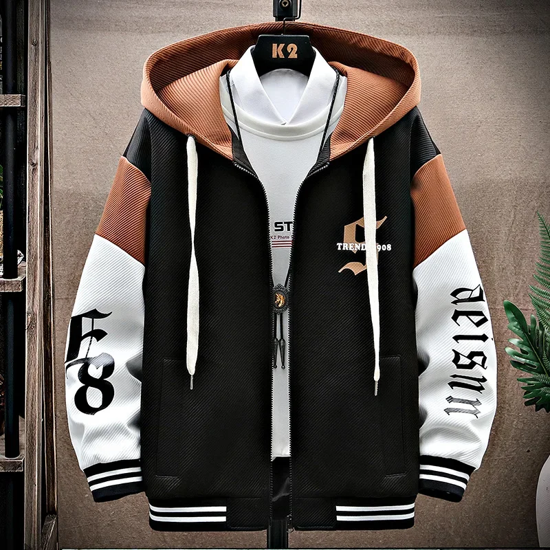 

New 2023 Spring Autumn Mens Windbreaker Casual Hooded Baseball Jackets Hip-Hop Streetwear Coat Male Large Size 4XL Tops Clothing