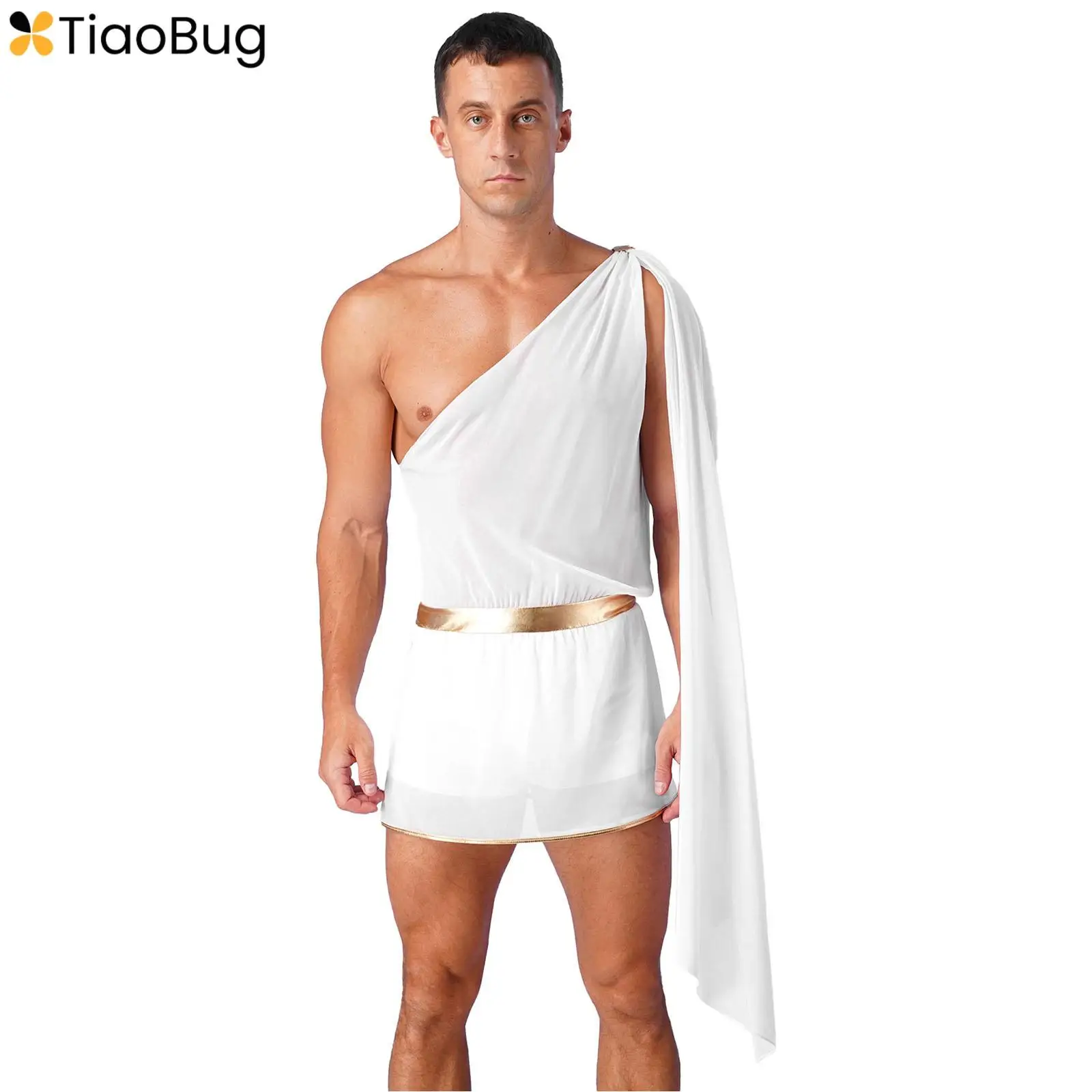 

Mens Ancient Greek God Mr Toga Costume Prince Roman One-Shoulder Harness Skirt Robe Halloween Carnival Party Cosplay Outfit