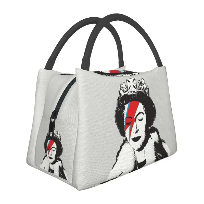 

Banksy UK England Queen Elisabeth Face Insulated Lunch Tote Bag Graffiti Cooler Thermal Food Lunch Box Outdoor Camping Travel
