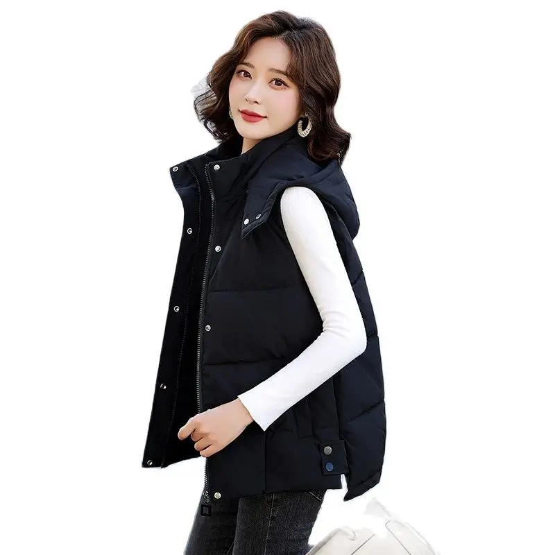 

Women'S Autumn Winter 2022 New Korean Loose Warm Waistcoat Casual And Versatile Fashion Removable Hooded Down Cotton Vest Coat