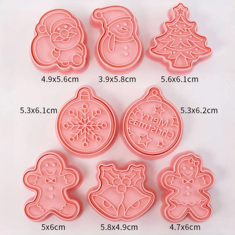 Christmas Cookie Cutters Press 8Pcs Santa Claus Biscuit Mold Plastic Cookie Stamp Confectionery Kitchen Baking Pastry Tools
